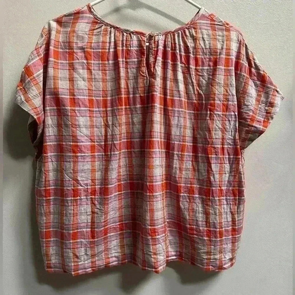 LIKE NEW | Women’s Madewell Plaid Shirred-Neck Boxy Top | Size XXS - Picture 2 of 6